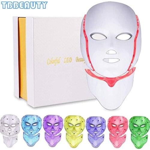 7 Colors Light LED Facial Mask With Neck Skin Rejuvenation Face Care Treatment Beauty Anti Acne LED Light Therapy Whitening Skin
