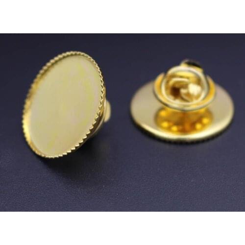 Gold color Brooch Pins Butterfly Backs Badges Shirt neck Collar Clip 16 18 20mm Circle Bezel Cameo Cabochons Base DIY Findings