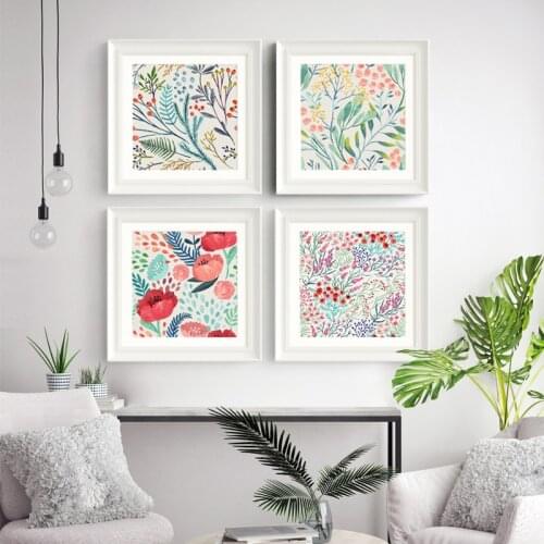 Watercolor Floral Botanical Poster Flower Minimalist Canvas Painting Nordic Square Wall Art Pictures Living Room Home Decor