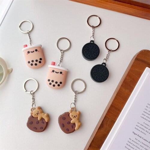 For AirTag Case Cute Milk tea Silicone Anti-lost Protective Case Keychain cartoon for Air Tags Locator Tracker Key Hook Cover