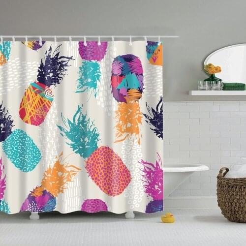 Dafield Colorful Pineapple Shower CurtainBlue Yellow Pink Curtain Polyester Water Fabric with 12 Hooks