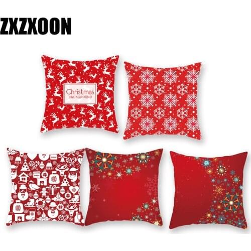 Polyester Decorative Throw Pillows Case Merry Christmas Deer Trees Snowflake Cushion Cover for Sofa Home Car Living Room