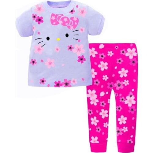 Cat Children Short Sleeve Cotton Pajamas Suit For Baby Girls Boys Cartoon Animal Sleepwear Clothing Set Kids Cute Clothes Set