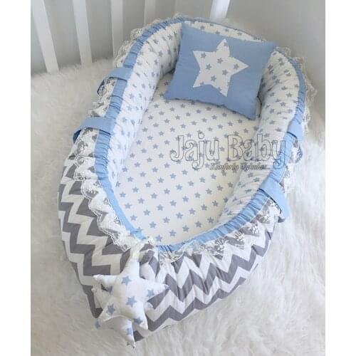 Jaju Baby Gray Zigzag Blue Babynest Star Luxury Orthopedic Baby Nest 100x60 Bedside Bed