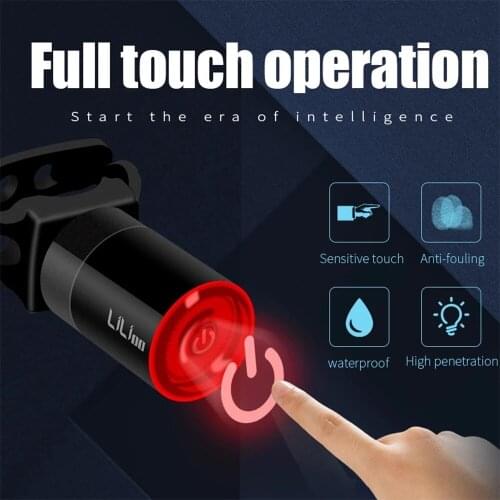 USB Rechargeable MTB/Road Cycling Lamp Auto-On/Off Bike Light Touching Smart Sensor Taillight Brake Vibration Bicycle Rear Light