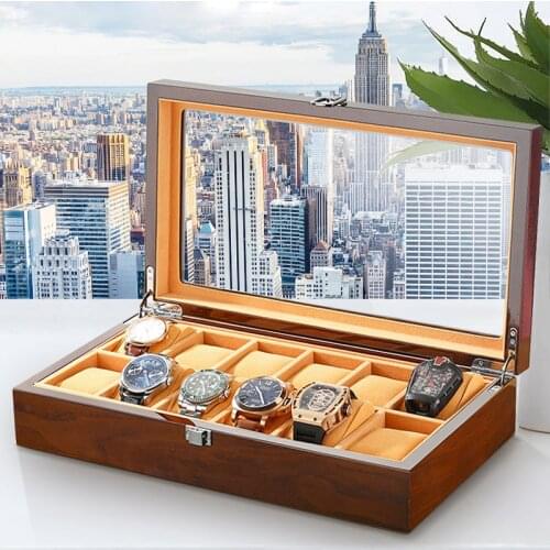 12-Position Elegant Black Watch Packing Box Wood Watch Box Piano Lacquer Displaying Storage Clock Jewelry Holder Exquisite Box