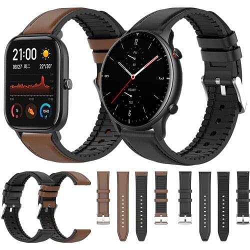 Leather silicone strap For Huami Amazfit GTR 2 GTS 2 Band Watchband For Amazfit Stratos 3/Bip S/GTR 47mm 42mm Bracelet ремешок
