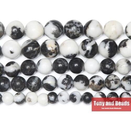Natural Stone Black and White Zebra Jaspers Round Beads 15" Strand 4 6 8 10 12MM Pick Size For Jewelry Making