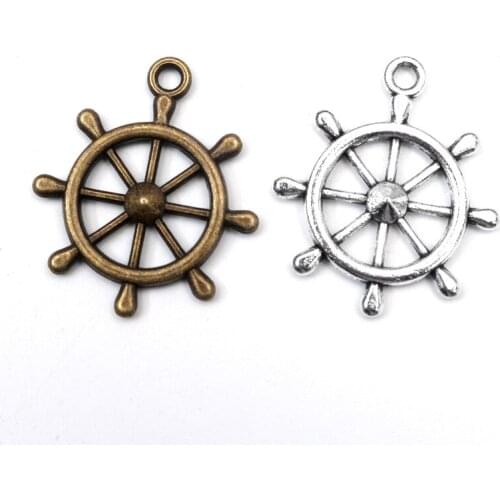 10-20pcs 28-40mm Zinc Metal Alloy Round Rudder Charms Pendant Jewelry Finding Vintage Charms Jewelry Making Necklace Handmade