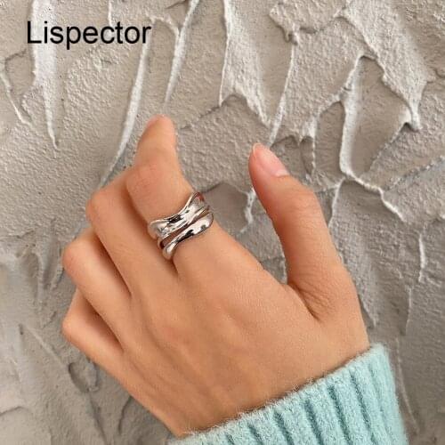 Lispector 925 Sterling Silver Irregular Hollow Wave Rings for Women Men Minimalist Curved Open Unisex Ring Party Jewelry Gifts