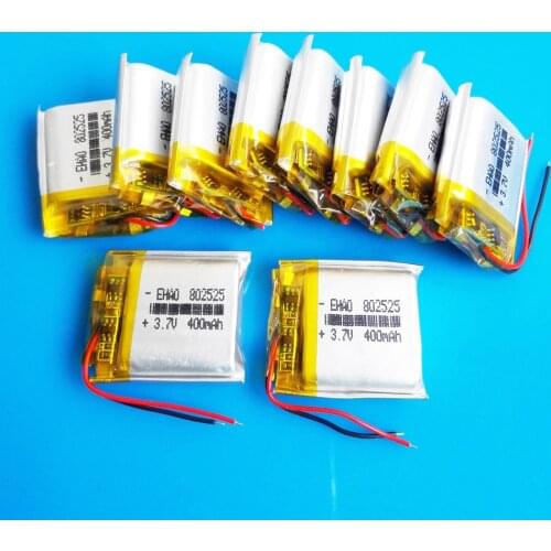 Lot 10 pcs 802525 3.7V 400mAh lipo polymer lithium rechargeable battery for MP3 GPS DVD recorder headset camera smart watch