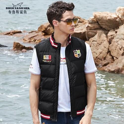 Bruce&Shark Mens Vest 79%Duck Down Feather best Embroidery Fashion Casual Men Down Feather Jacket Winter Super Quality big siz