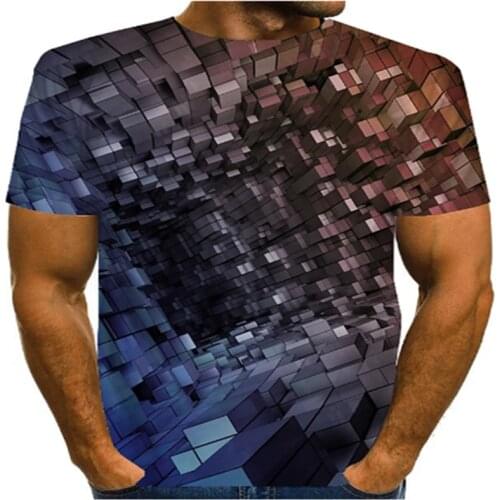 2021 summer new casual short-sleeved mens t-shirt 3D geometric graphics abyss square mens casual short-sleeved
