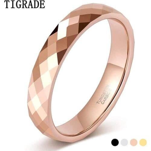Tigrade 4mm Multi-Faceted Tungsten Wedding Rings Rose Gold/Black Engagement Band for Women Men Comfort Fit For CoupleSize 4.5-12