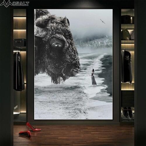 Huge Cattle Elk Tiger Elephant Posters Canvas Painting Hoom Decor abstract art Animal picture living room Scandinavian painting