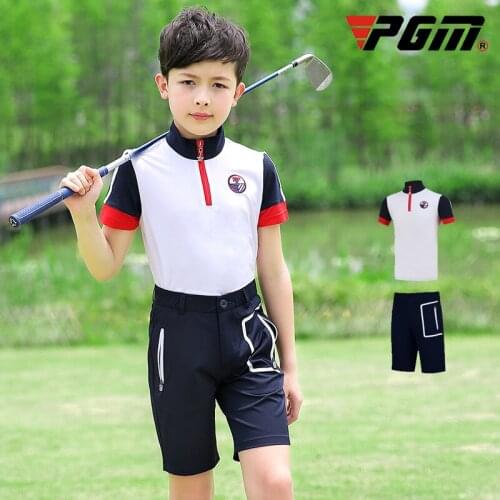 Pgm Teenager Boys Sportswear Sets Breathable Short Sleeved T Shirt Pocket Soft Shorts Anti-sweat Comfort Golf Apparel D0783