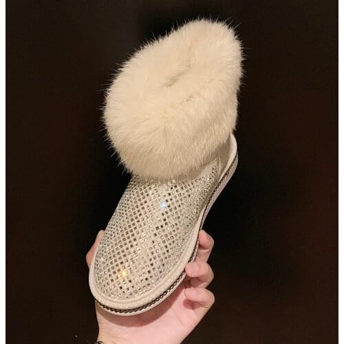 Plush shoes women winter wear 2019 new fashion net red wild rhinestones plus velvet warm cotton shoes snow boots tide