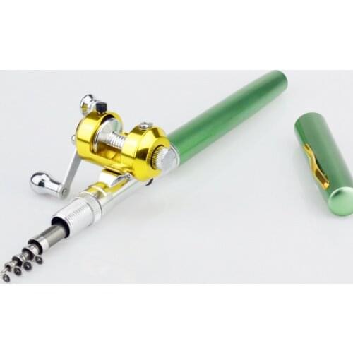 Portable Pocket Telescopic Mini Fishing Rod Pole Pen Shape Folded Fishing Rod With Reel Wheel For Outdoor River Lake Fishing