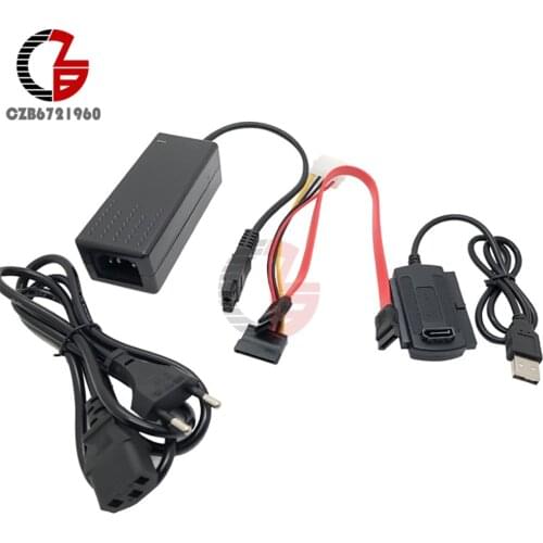 SATA PATA IDE Drive to USB 2.0 Adapter Converter Cable Connector for Hard Drive Disk HDD 2.5" 3.5" with AC Power Adapter