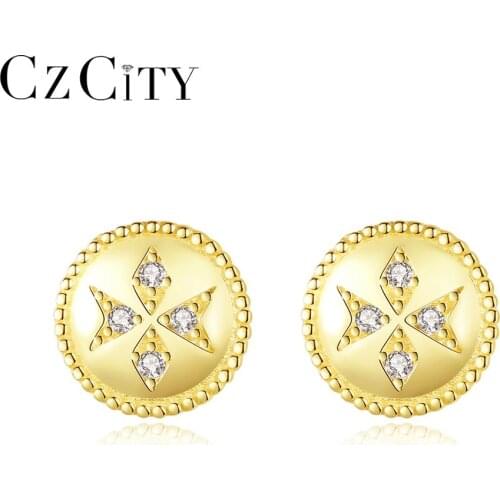 CZCITY Round Circle Stud Earrings S925 Silver Statement Jewelry for Women Christmas Gifts 2020 Trendy