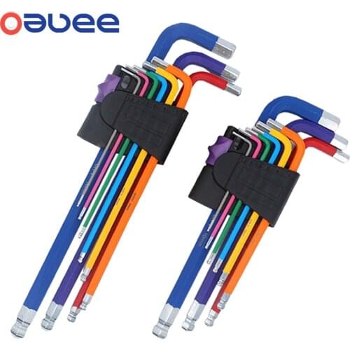 Oauee 1.5mm-10mm Color Coded Ball-End Hex Allen Key L Wrench Set Torque Long Metric With Sleeve Hand Tools Bicycle Accessories