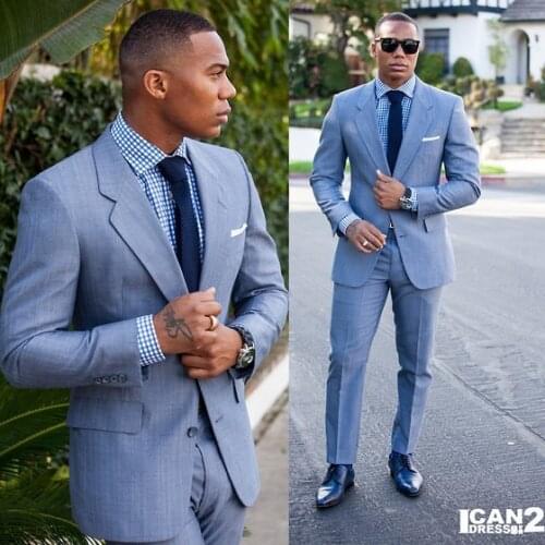 Blue Man Suit 2 Pieces Groom Tuxedos Groomsman Best Man Wear Mens Wedding Prom Suits Blazer terno masculino