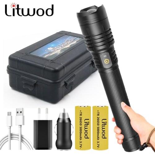 XHP90.2 Aluminum Tactical LED Flashlight USB Rechargeable Zoom Torch Power Bank Function 18650 or 26650 Battery Lantern Litwod