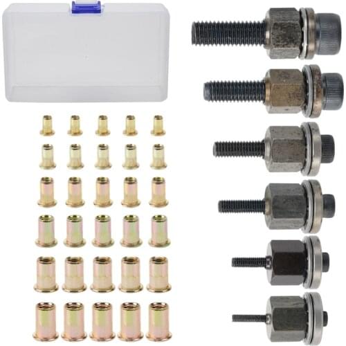 TOP 36PCS Pneumatic Rivet Tool Iron Nut Thread Pull Head Riveting Nut M3-M10 Multi Size Insert Nutsert Cap