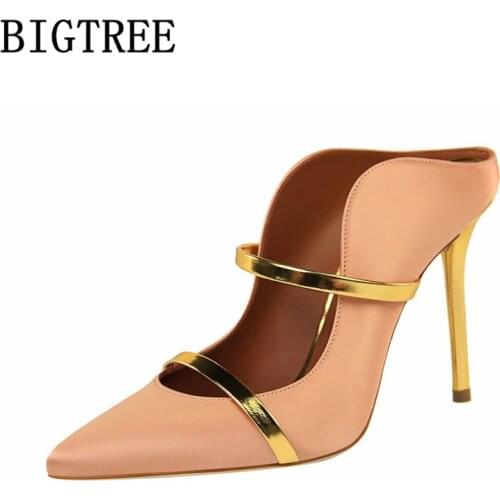 Yellow Shoes Mules High Heels Bigtree Shoes Pointed Toe High Heels Black Pumps Women Shoes Sexy High Heels Stiletto Buty Damskie