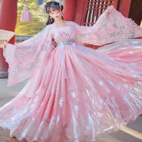 2021 Womens Costumes Blue Fairy Cosplay Hanfu Clothing Chinese Traditional Ancient Dance Stage Clothes Classic Princess Dress
