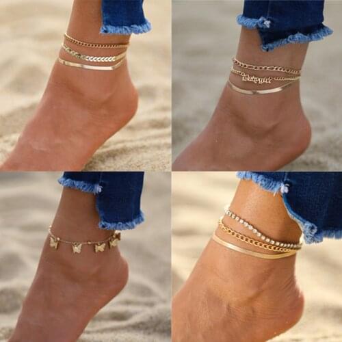 Butterfly Gold Color Star Anklets For Woman Vintage Handmade Tassel Beads Anklet 2021 Foot Bracelet Beach Anklet Jewelry