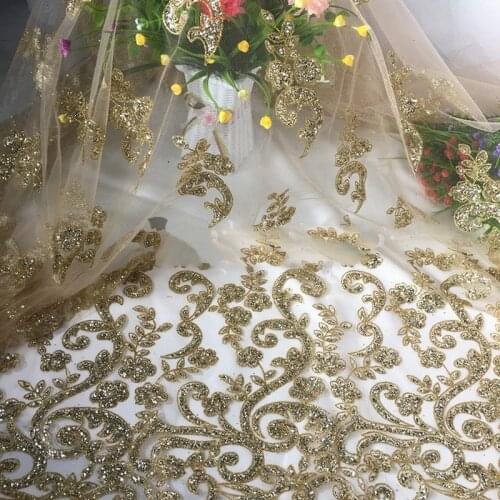 1M/Lot gold Bronzed mesh fabric bilateral position sequin dress skirt performance stage cloth fabric