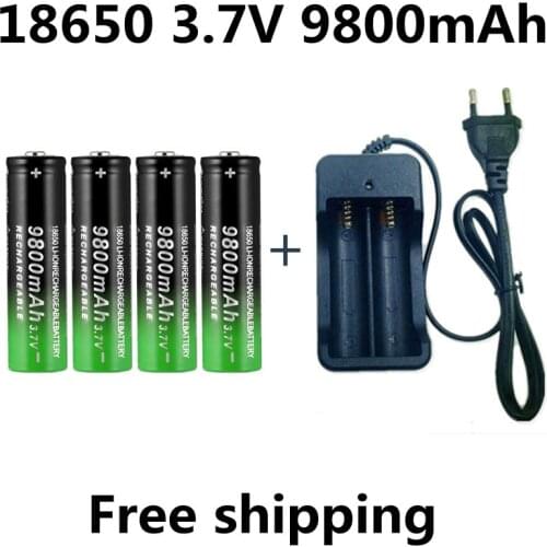 18650 Battery Rechargeable Battery 3.7V 18650 9800mAh Capacity Li-ion Rechargeable Battery For Flashlight Torch Battery+Charger