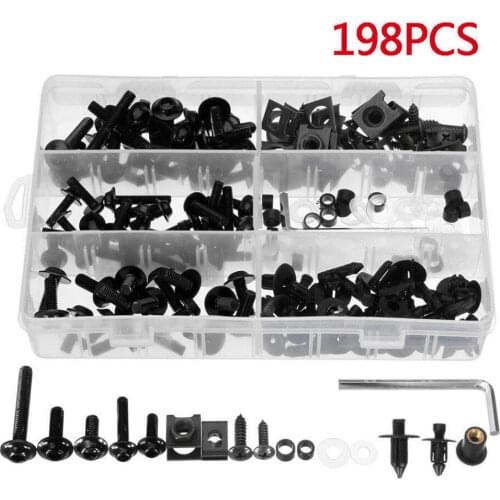 198 Pcs/Set Universal Black Motorcycle Scooter Fairing Spring Screws Bolts Nuts