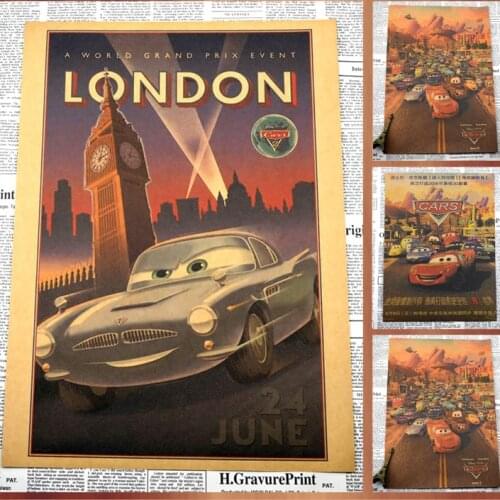2021 Disney Custom Home Decoration Cars Movie Posters Retro Kraft Paper Wall Stickers