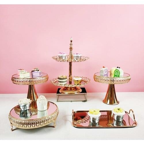 5pcs/lot decoration gold Cupcake Stand Trays mirror cake plate