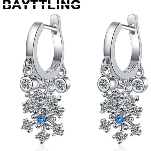 BAYTTLING 925 Sterling Silver 25MM Exquisite Snowflake Zircon Pendant Earrings For Women Christmas Jewelry Gifts