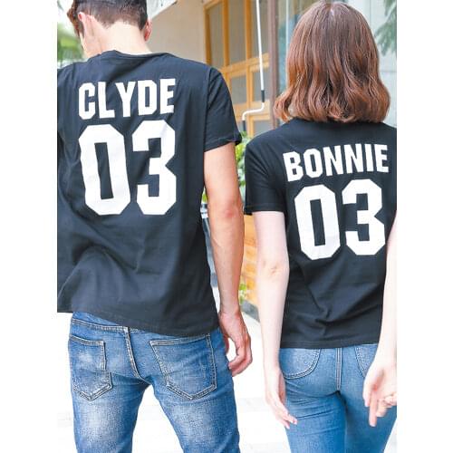 BONNIE CLYDE 03 Funny letters couple t shirts 2020 summer fashion black white women t shirt cotton short sleeve camisetas mujer