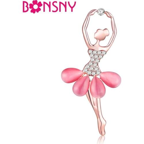 Bonsny Rhinestone Ballet Dancer Figure Brooch For Women Brooches Pin Collar Scarf Decoration New Fashion Jewelry Accessories