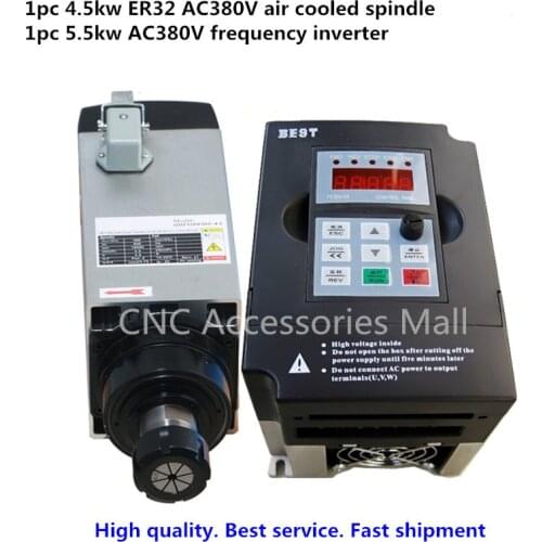 CNC Spindle motor Air Cooled Spindle Motor 4.5KW ER32 AC380V& 5.5kw VFD/inverter variable frequency driver