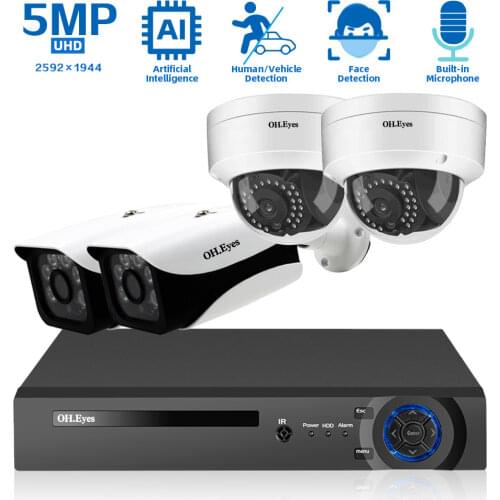 H.265 POE CCTV Security Camera System Surveillance Kit 5MP POE NVR Kit Outdoor Waterproof IP Dome Video Camera System Set XMEYE