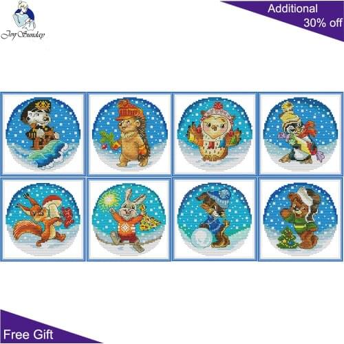 Joy Sunday Animal KB087KB088KB089KB090KB091KB092KB093KB094 Shipmaster Hedgehog Owl Penguin Squirrel Rabbit Dog Bear Cross Stitch