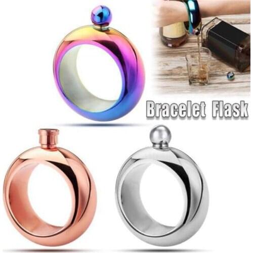 JX-LCLYL Stainless Steel Portable 3.5oz Hip Flask Holder Alcohol Drink Bangle Bracelet