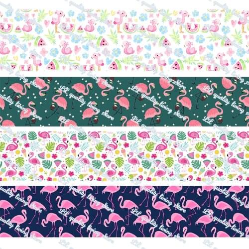 16-75MM Flamingo&Fruits Printed Grosgrain Ribbon 50 Yards/Roll Tape Clothing Bakery Gift Wrapping Accessory Hairbow Head