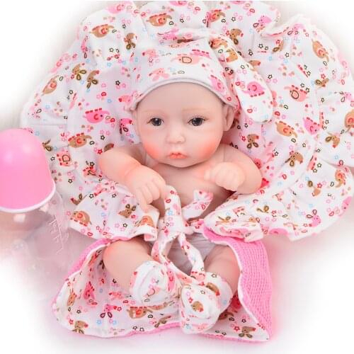 27 cm Mini Realistic Full Silicone Reborn Baby Dolls 11'' Vinyl Lifelike Newborn Baby Girl Can Bathe Doll Toy Kids Birthday Gift