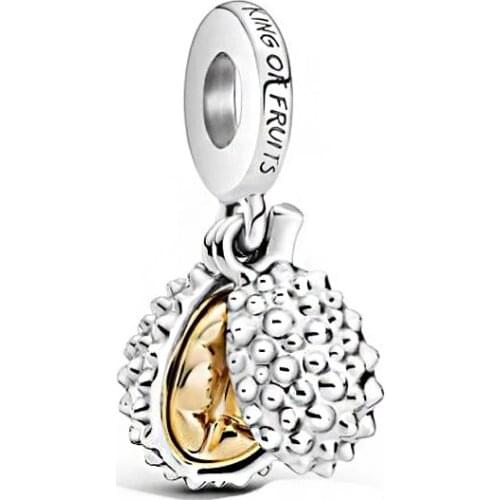 Summer 925 Steling silver Durian Fruit Dangle Charms Beads Fit Bracelet Necklace DIY Pendant For Jewelry Making