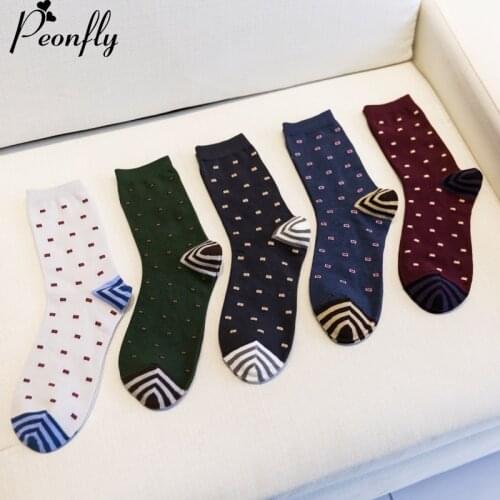 Fashion Mens Cotton Socks Colorful Jacquard Art Socks Hit Color Dot Long Happy Socks Mens Dress Sock 5pairs/lot