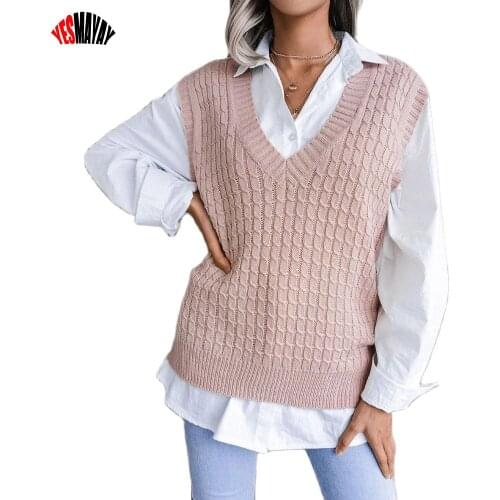 Fashion Women Knitted Vest Pullovers V Neck Sleeveless Knitting Jumper Pullovers Tops Korean Style Loose Casual Sweater Vest