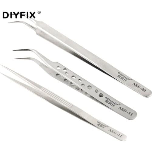 DIYFIX Precision Electronics Tweezers Anti-static Curved Straight Tip Stainless Forceps Phone Repair Hand Tools Sets