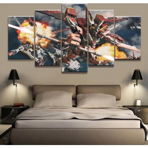 Wall Art Painting Pictures Canvas Printed Anime Modular Poster 5 Panel Gundam Home Decor For Living Room Modern Cuadros Artwork